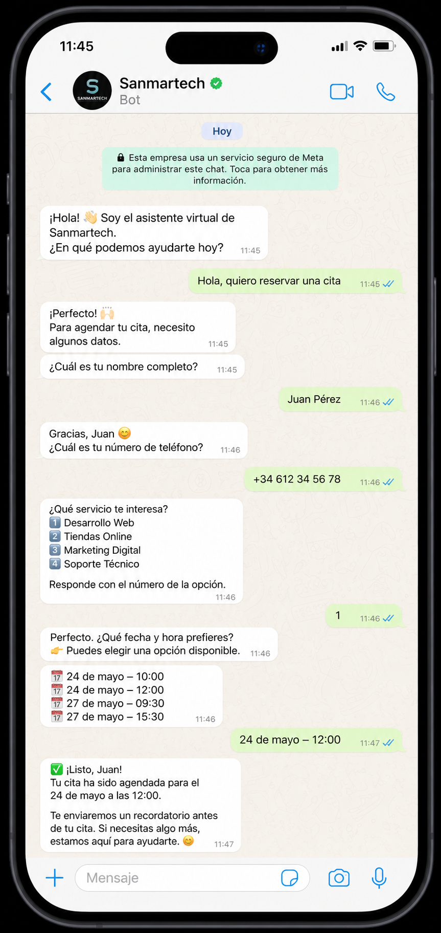 Demo chatbot WhatsApp SANMAR TECH